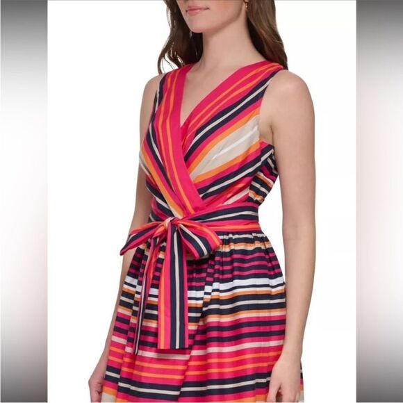 Tommy Hilfiger striped fit and flare cotton dress with belt size 6 Small - Picture 2 of 11